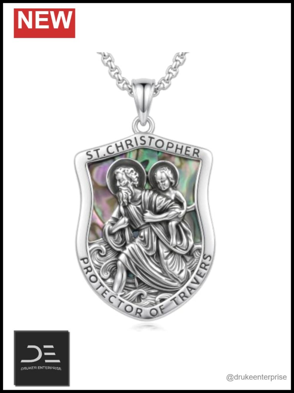925 Sterling Silver Saint Christopher Pendant Necklace